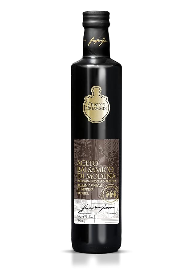 Giuseppe Cremonini OU Kosher Balsamic Vinegar Di Modena, IGP Certified, Consortium certified, oak aged, 3 levels of density, Caramel free, Cooked grape must and wine vinegar only (3 Grape)(500ml)