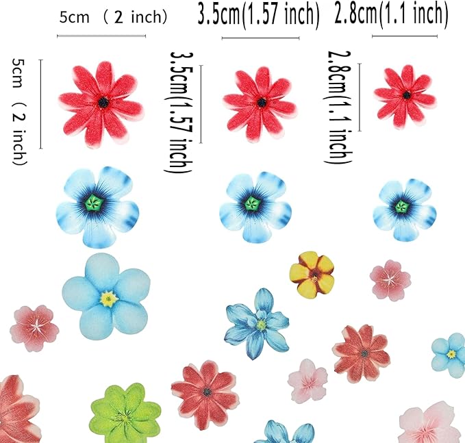 YOcity 70Pcs Edible Flowers Cake Toppers Cupcake Topper Luau Hawaii Flowers Wafer Paper Flower Cake Decorations for Wedding Birthday Baby Shower Party Supplies Mixed Size & Colour