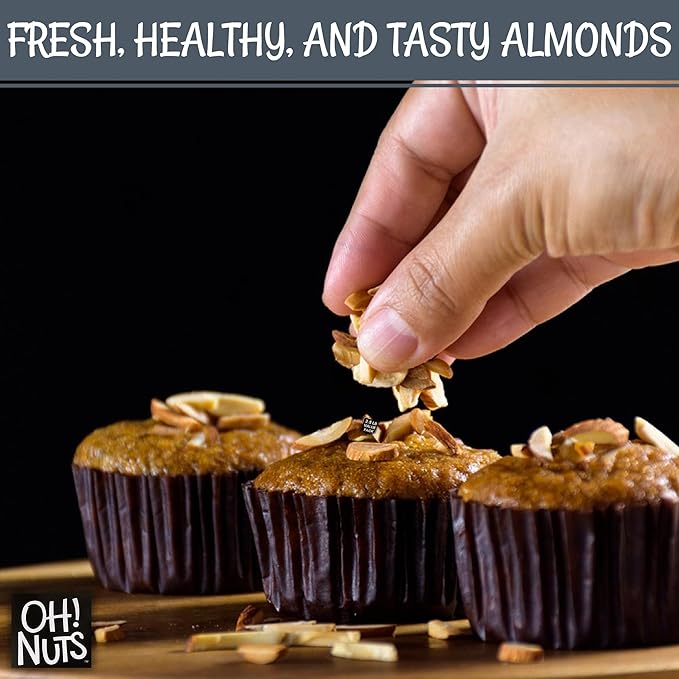 Oh! Nuts Almonds Blanched Slivered - Raw - 100% Natural - 2 lb - High-Protein Almond - Packed in New York Zip-Seal Bag for Exceptional Freshness