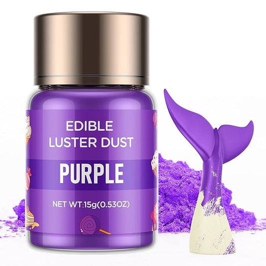 Luster Dust Edible - 15 Grams Food Grade Cake Dust Shimmer Powdered, Cherrysea Powder Luster Dust Food Coloring for Cocktails, Christmas Cookie Decorations, Cake, Drinks, Fondant, Candy - 15g/Bottle (6-Purple)