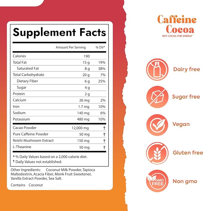 Prosper??Caffeine Cocoa ??Sugar-Free Superfood Hot Chocolate & Coffee Alternative | Vegan, Dairy-Free | Reishi Mushroom & L-Theanine for Focus & Jitter-Free Energy | High-Flavanol Cacao | 30 Servings