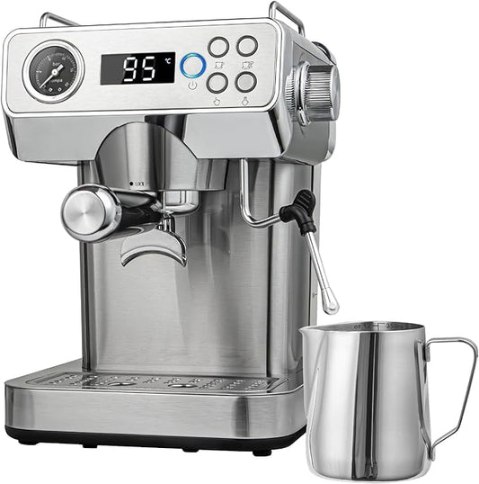 Espresso Machine, 20Bar Espresso Coffee Machine with Milk Frother & Temp Display, Stainless Steel Coffee Maker with 51oz Removable Water Tank for Latte, Cappuccino