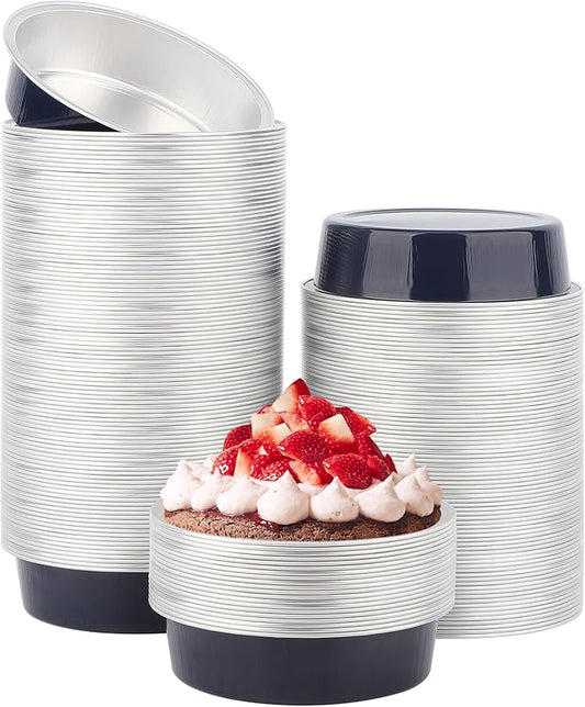 Beasea Aluminum Baking Cups, 7.3oz 200 Pack 4??215ml No Lids Disposable Ramekins Foil Cups Baking Ramekin Cup Cupcake Aluminum Mini Baking Cups for Party - Dark Blue