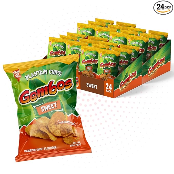 Gembos Sweet Maduritos Plantain Chips - Deliciously Sweet Plantains Snack, Perfect for Vegan Snack Lovers, Ideal for Groceries and Healthy Snack Foods, Tasty Platanitos Chips, 5.29 Oz, 24-Pack