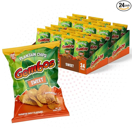 Gembos Sweet Maduritos Plantain Chips - Deliciously Sweet Plantains Snack, Perfect for Vegan Snack Lovers, Ideal for Groceries and Healthy Snack Foods, Tasty Platanitos Chips, 5.29 Oz, 24-Pack