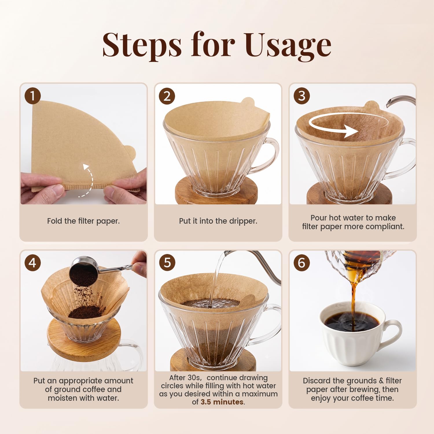 Clinuse Cone Coffee Filters #2, 200 Count Unbleached Size 02 Coffee Filter, Disposable Natural