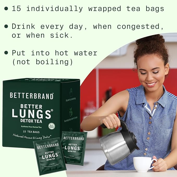 Betterbrand Mullein Tea Bags for Lungs ??Herbal Tea for Respiratory Support ??Caffeine-Free Loose Leaf Blend with Mullein Leaf Extract ??15 Bags for Lung Health and Wellness