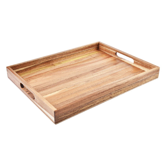 Acacia Wood Serving Tray with Handles (17 Inches) – Decorative Serving Trays Platter for Breakfast