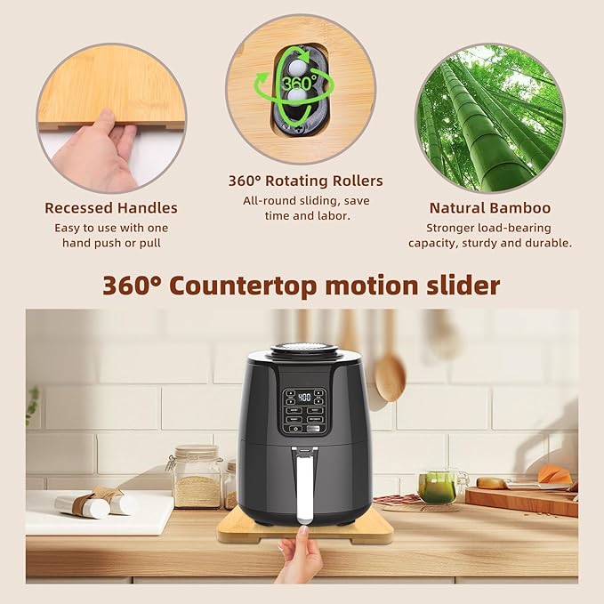 360째 Rolling Tray Bamboo Appliance Slider, Appliance Sliders for Kitchen Appliances Sliding Tray for Coffee Maker Appliances Mat Easily from Under The Cabinet Natural(13.9"횞9.4")
