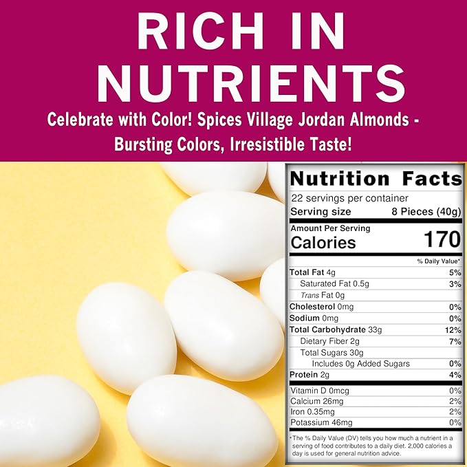Spices Village Premium Jordan Almonds, Mini Easter Egg Shaped White Jordan Almonds, 32 oz, Kosher, Non-GMO