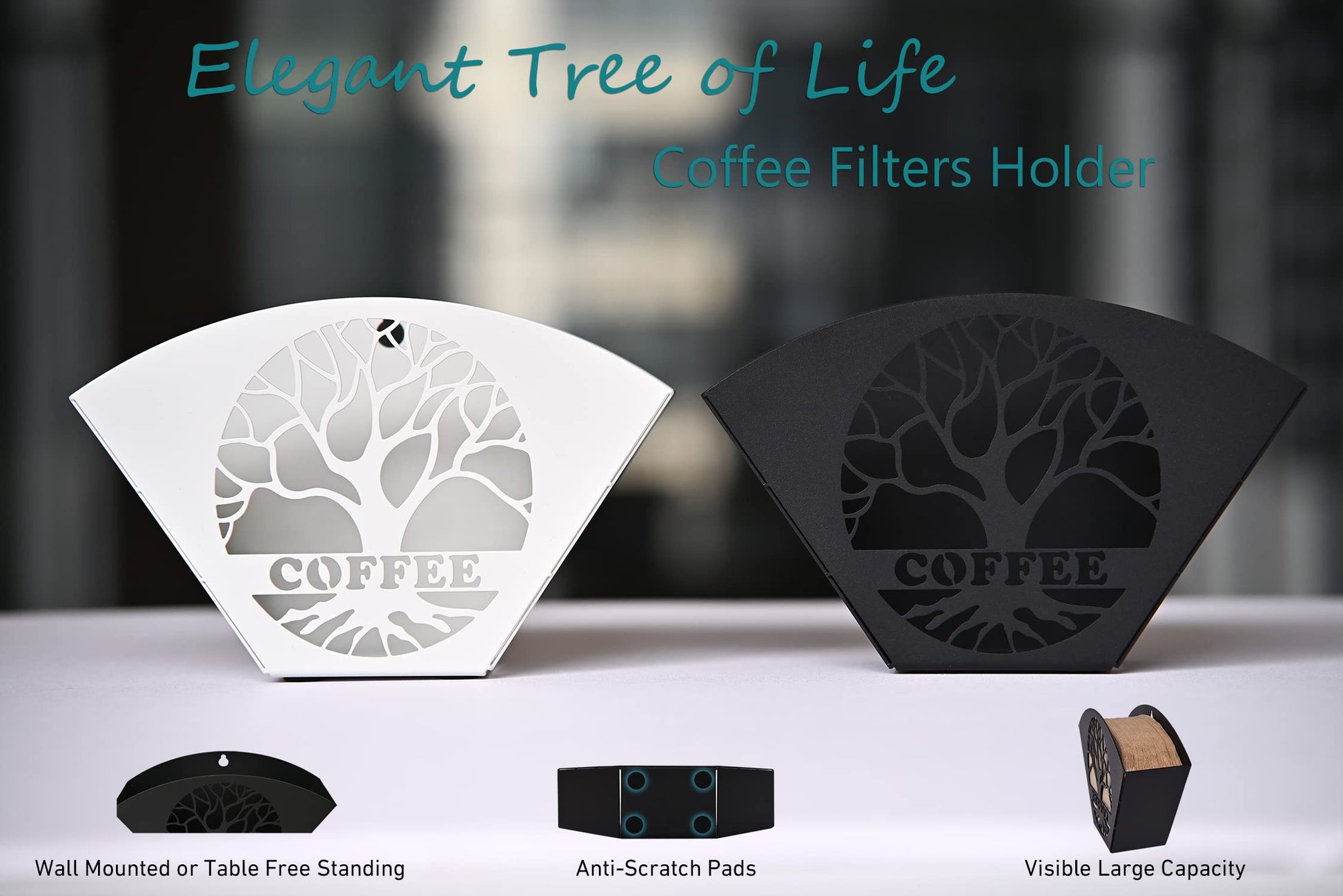 Stylish Coffee Filter Holder with Iron Fan Shape Evenly Spread out Filters, Coffee Filter Rack with