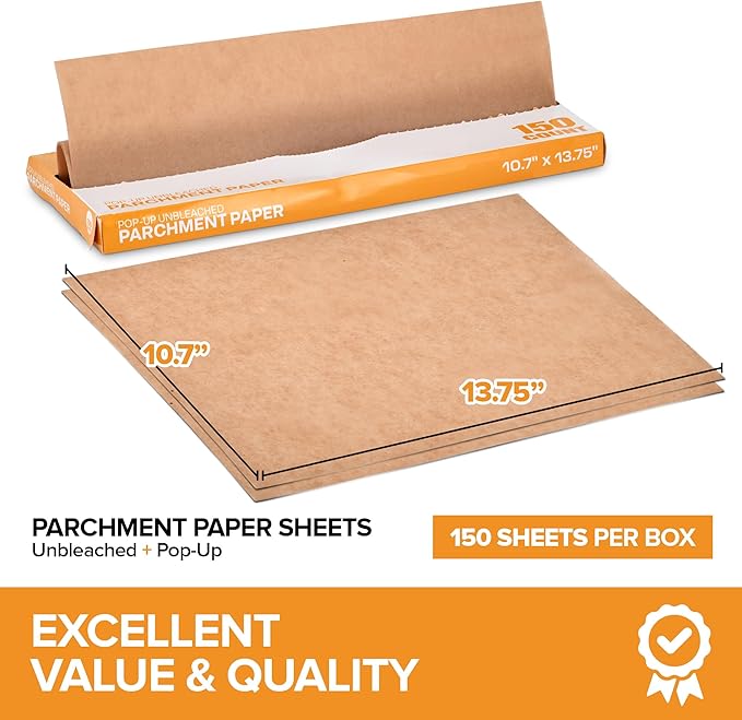 Stock Your Home 150 Ct Unbleached Parchment Paper Sheets, Pop Up Parchment Paper Sheets for Baking, Air fryer Sheets & Oven Liners FOr cookies, Bread, meat, Pizza (10.7?�x13.75??
