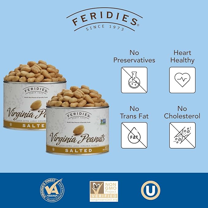 FERIDIES Extra Large Virginia Peanuts, Non-Gmo, No Preservatives, Cooked in Pure Peanut Oil, Vacuum-Sealed 1.12 Pound (Pack of 2) Salted