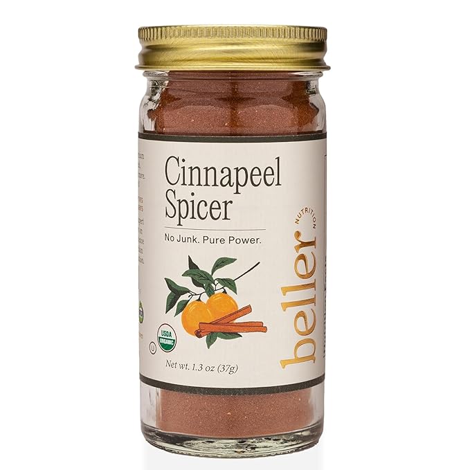 Beller Nutrition Cinnapeel Spicer | Organic Ceylon Cinnamon Powder Blend with Ginger & Orange Peel | 2 oz | Ground Ceylon Cinnamon Spice for Baking, Smoothies, Tea & More