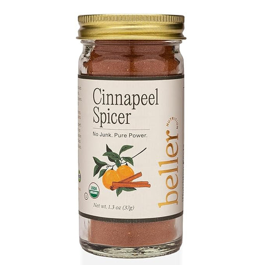 Beller Nutrition Cinnapeel Spicer | Organic Ceylon Cinnamon Powder Blend with Ginger & Orange Peel | 2 oz | Ground Ceylon Cinnamon Spice for Baking, Smoothies, Tea & More