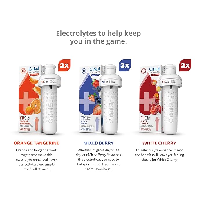 Cirkul FitSip Flavor Cartridge Variety Pack with Electrolytes, 6-Pack (2 Mixed Berry, 2 White Cherry, 2 Orange Tangerine), No Sugar, Zero Calorie Drink Mix