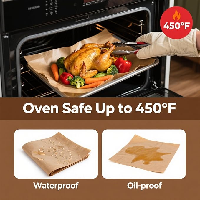 300 PCS Parchment Paper Sheets, YULEER 9x13 Inches Non-Stick Precut Baking Parchment with Silicone Brush, Unbleached Baking Sheets, Half Sheet for Baking Cooking Grilling Roasting, Bread Cookie Cake