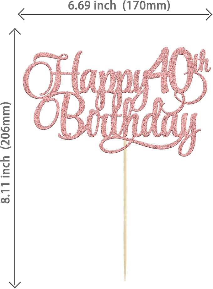 1 Pack Happy 40th Birthday Cake Topper Rose Gold Glitter Number 40 Forty Years Old Birthday Cake Pick Decoration For 40th Birthday Celebrating Anniversary Party Supplies