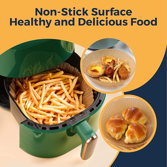 Air Fryer Disposable Paper Liner- 50 Pcs Non Stick Parchment Paper Liner for Air Fryer - Lodgisity Water Proof,Oil-Proof Liners for Baking, Roasting And Microwave (6.3 in x 1.7 in)