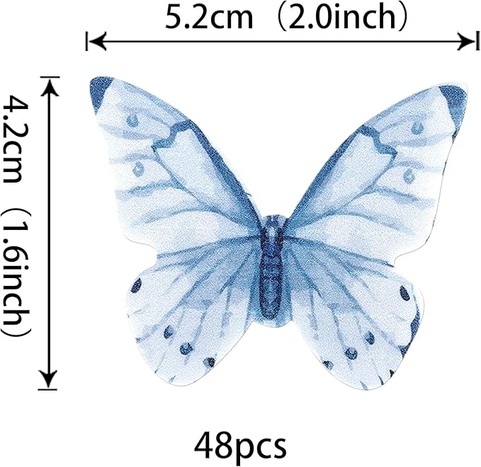 48 PCS Edible Butterfly Cupcake Toppers Wafer Paper for Cake Decorating - Butterfly Theme Baby Shower, Wedding, Birthday Party Decorations Supplies - Light Purple