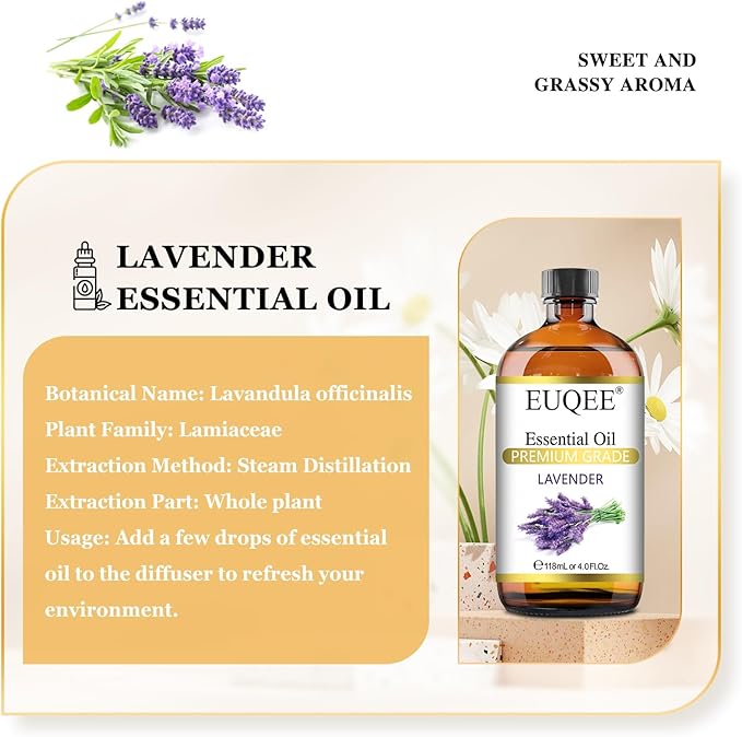 Lavender Essential Oil 118mL Pure Lavender Oil Large Capacity Essential Oil with Glass Dropper for Diffuser, DIY Candle - 4Fl. Oz
