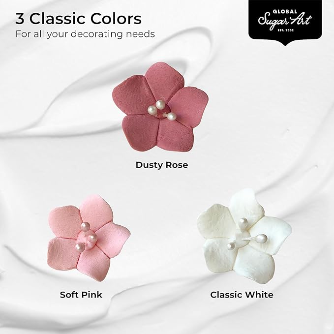 Global Sugar Art Blossom Sugar Wedding Cake Flowers with Pearl Stamens, White Unwired, 24 Count by Chef Alan Tetreault