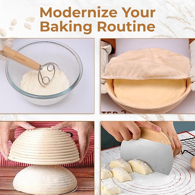 Banneton Bread Proofing Basket 9??Round with Linen Liner ??Sourdough Bread Baking Supplies Kit | Natural Rattan Sourdough Proofing Basket, Bread Making Tools, Sourdough Banneton Basket & Accessories