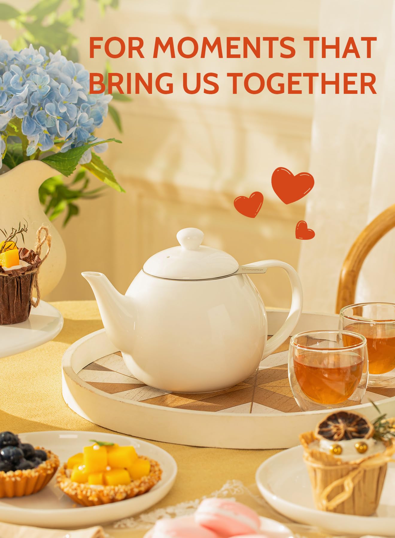 Sweese Teapots for Tea, 27 oz Porcelain Tea pot with Removable Stainless Steel Infuser, Tea Pots