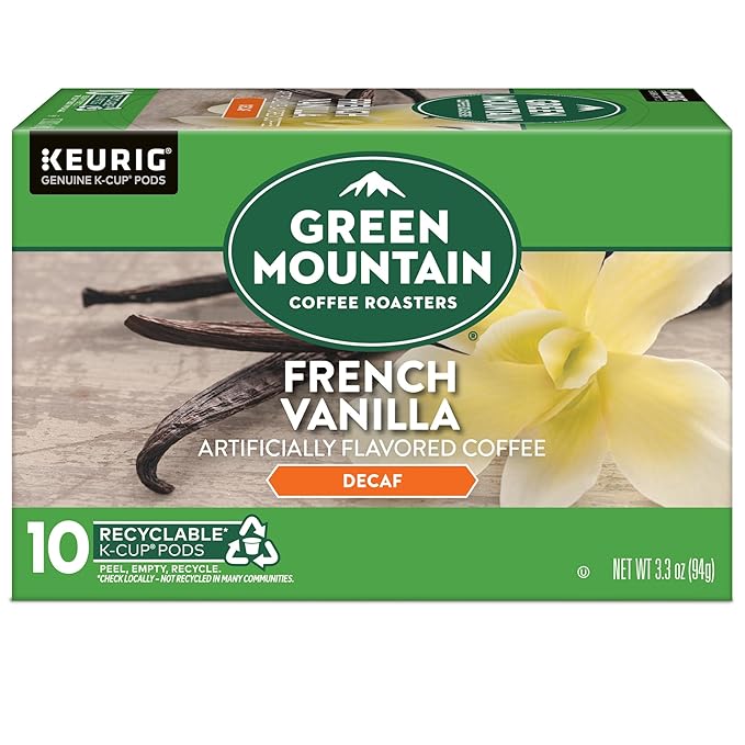 Green Mountain Coffee Roasters French Vanilla Decaf Keurig Single-Serve K-Cup pods, Light Roast Coffee, 60 Count (6 Packs of 10)