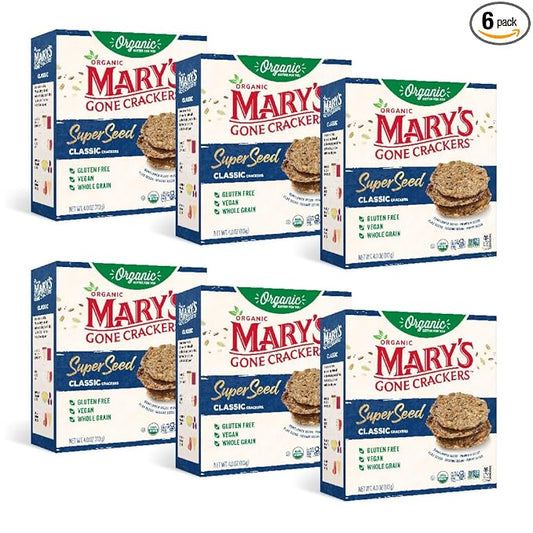 Mary's Gone Crackers Super Seed Classic Crackers, Vegan Friendly, Kosher, USDA Certified Organic, Gluten Free & Non-GMO, 4 Ounce (Pack of 6)