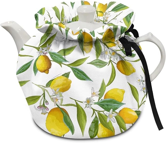Lemon Tea Cozy for Teapot Insulated Dust Proof Tea Pot Cozy for Keeping Warm Washable Teapot Dust Protector with Drawstring,Extra Thick