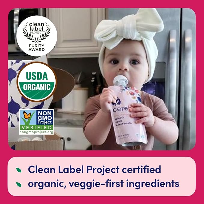 Cerebelly Baby Food Pouches ??Organic Dairy Free Smoothies for Toddlers | No Added Sugar, Fiber, Non-GMO | Baby Smoothie Pouches | 4 Ounce BPA-Free Pouch | Spinach Strawberry | 12 Count