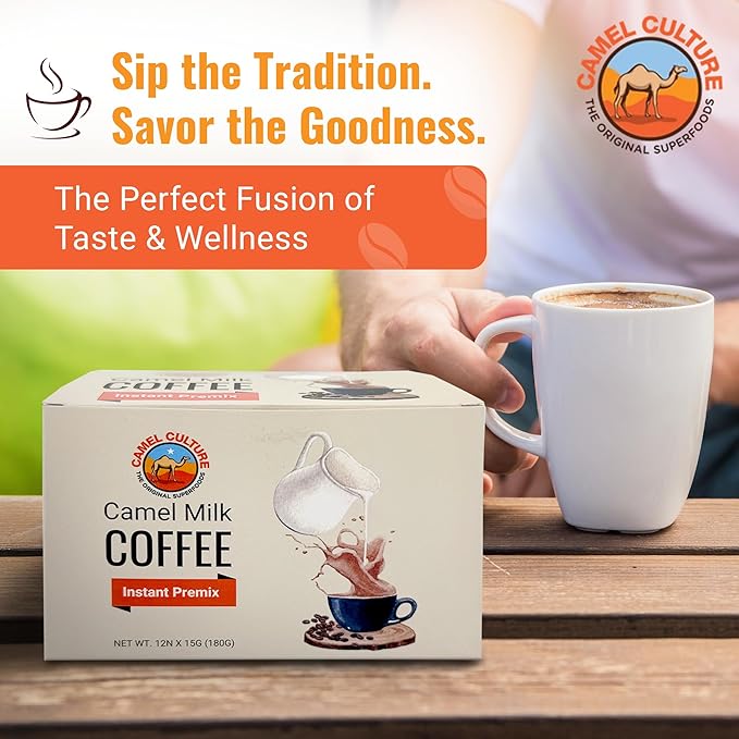 Camel Milk Coffee Instant Premix Sachets - Nutrient Rich - Instant Coffee - 15G x 12 Sachets – Nutrient-Rich Blend & Immune-Boosting Instant Coffee Powder – On-the-Go Convenience & Premium Healthy Beverage