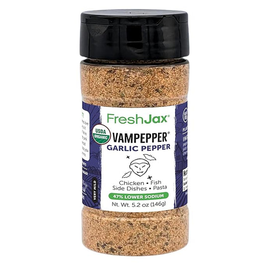 FreshJax Organic Vampepper Garlic Seasoning ??5.2 oz | Bold Garlic & Herb Spice Blend for Chicken, Steak, Pasta, Veggies & Marinades | Non-GMO, Gluten-Free, Keto, Paleo
