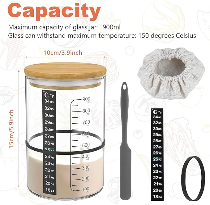 Pro Sourdough Bread Starter Kit - 34 oz sourdough jar with 5 unique features for the perfect sour dough bread & sourdough starter kit - baking supplies