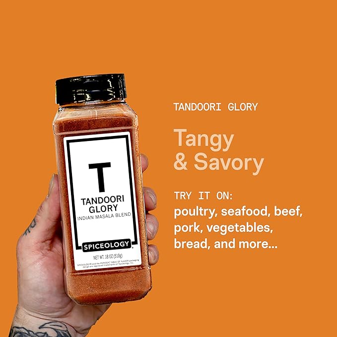 Spiceology - Tandoori Glory - Indian Masala Blend - Curry Spices and Seasonings - Use On: Chicken, Vegetables, Lamb, Marinades, Pork, Seafood, Nuts, Beef, Tofu - 18 oz