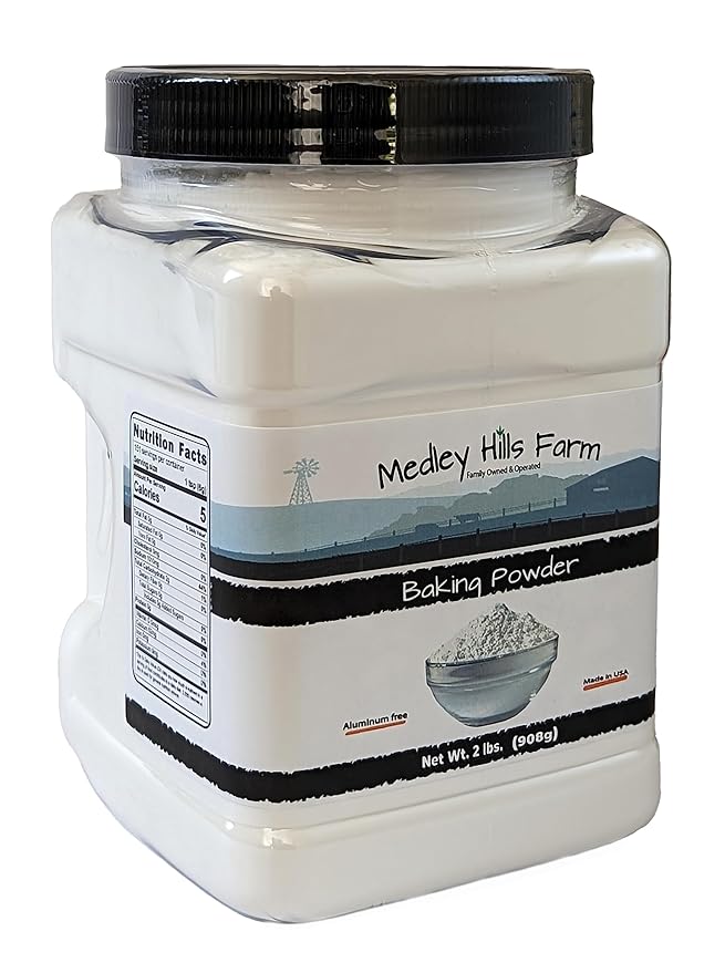 Baking Powder aluminum free by Medley hills farm 2 Lbs. in Reusable Container - Double acting aluminum free baking powder - Kosher - Baking - Made in USA