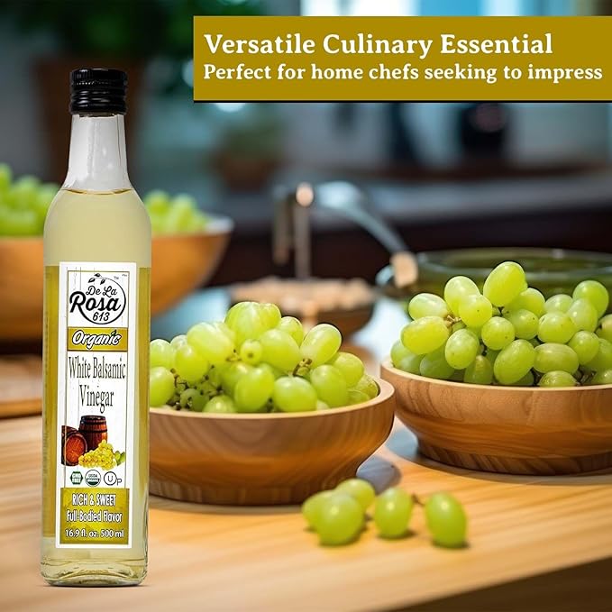 De La Rosa Organic White Balsamic Vinegar, Kosher for Passover, Vegan & Gluten-Free, Great for Salad Dressing, Marinades, Organic Balsamic Vinegar 16.9 Oz (Pack of 1)
