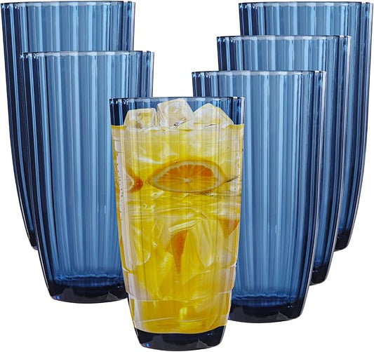 Acrylic Mixed Colors Highball Cups | Plastic Reusable Tumblers | 20oz (Set of 6) | Stackable | BPA-free Tumblers | Shatterproof | Top-rack Dishwasher Safe