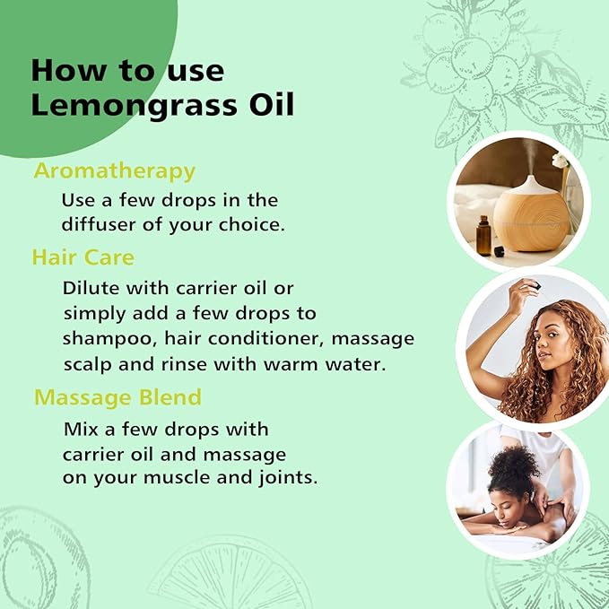 Lemongrass Essential Oil 1 Oz ??100% Pure Natural Lemongrass Oil for Diffuser, Skin, Body, Spray, Massage & DIY, Fresh Citrus Aroma