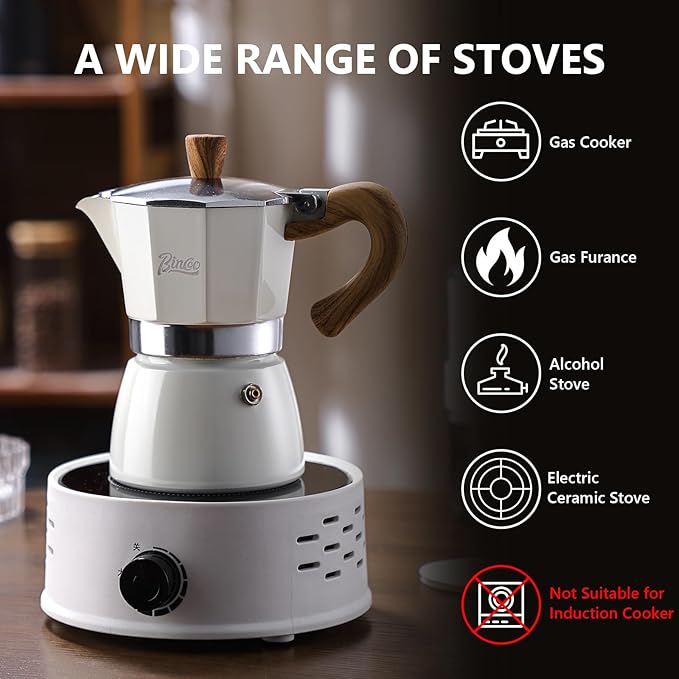 Bincoo Espresso Maker Stovetop,Camping Moka Pot 2 Cup/120ML,Stove Top Espresso Italian Coffee Maker,Easy to Use