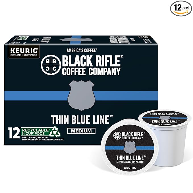 Black Rifle Coffee Company Medium Roast K Cups - Single Serve K Cups Coffee Pods - Kcup Pods Compatible with Keurig 1.0 & 2.0 - Made from Pure Arabica Beans (Thin Blue Line, 12 Count)