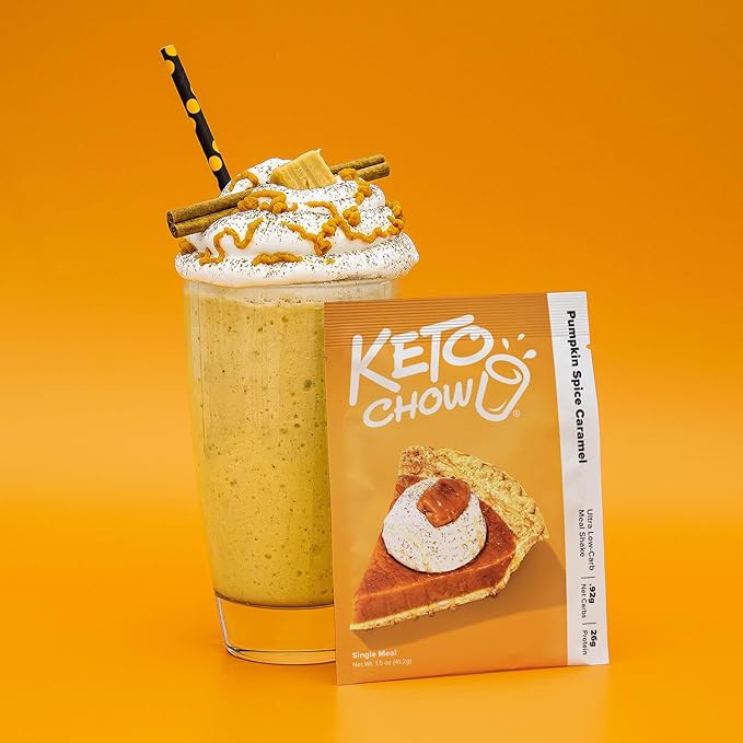 Keto Chow Pumpkin Spice Caramel | Keto Meal Replacement Shake | Nutritionally Complete | Low Carb | Delicious Easy Meal Substitute | You Choose The Fat | Single Meal Sample