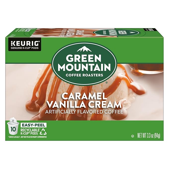 Green Mountain Coffee Roasters Caramel Vanilla Cream, Keurig Single Serve K-Cup Pods, Light Roast Coffee, 60 Count, (6 Packs of 10)