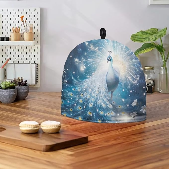 Peacock Print Tea Pot Cozy for Teapots Tea Cover Resist Heat Tea Pot Dust Cover Insulated Kettle Cover for Home Kitchen Decorative Accessories
