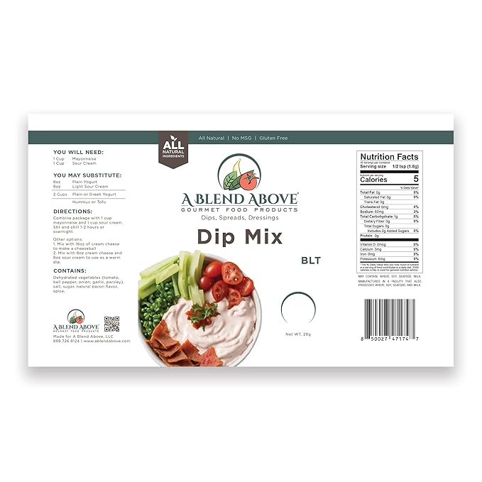 A Blend Above BLT Dip Mix, 1 oz, (3 Pack), Gluten-Free, No MSG, All Natural, No Preservatives, Vegetable Dip, Keto Friendly, Low Carb, Easy to Make