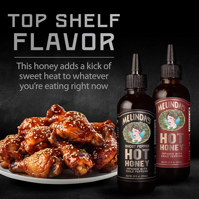 Melinda’s Hot Honey Collection - 10 oz, 2 Pack - Spicy Honey Sauce Variety Pack w/ Classic Hot Honey, Ghost Hot Honey - Sweet & Spicy Infused Honey