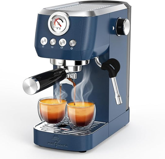 Espresso Machine 20 Bar, Espresso Coffee Maker with Professional Milk Frother Steam Wand for Cappuccino & Latte, 49oz Removable Water Tank for Home, Blue