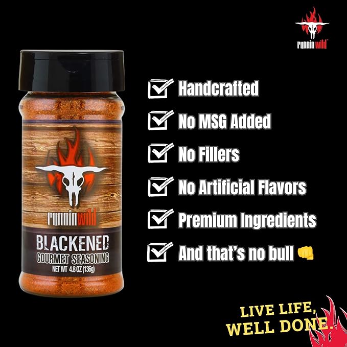 Runnin??Wild Signature Blackened Seasoning ??Irresistible Cajun Spice Blend for Chicken, Salmon, Shrimp & Fish | Bold & Flavorful Gourmet Blackening Rub, No Artificial Flavors or MSG added - 4.8oz