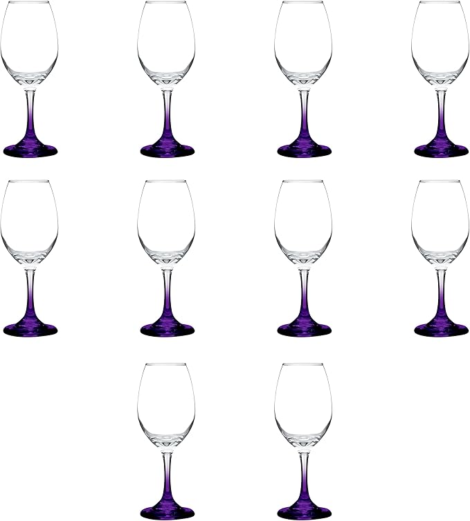 DISCOUNT PROMOS Rioja Wine Glasses with Stem 10 oz. Set of 10, Bulk Pack - Color Bottom, Perfect for Wedding, Party Favors, Birthday, Bridal Shower Gifts - Purple